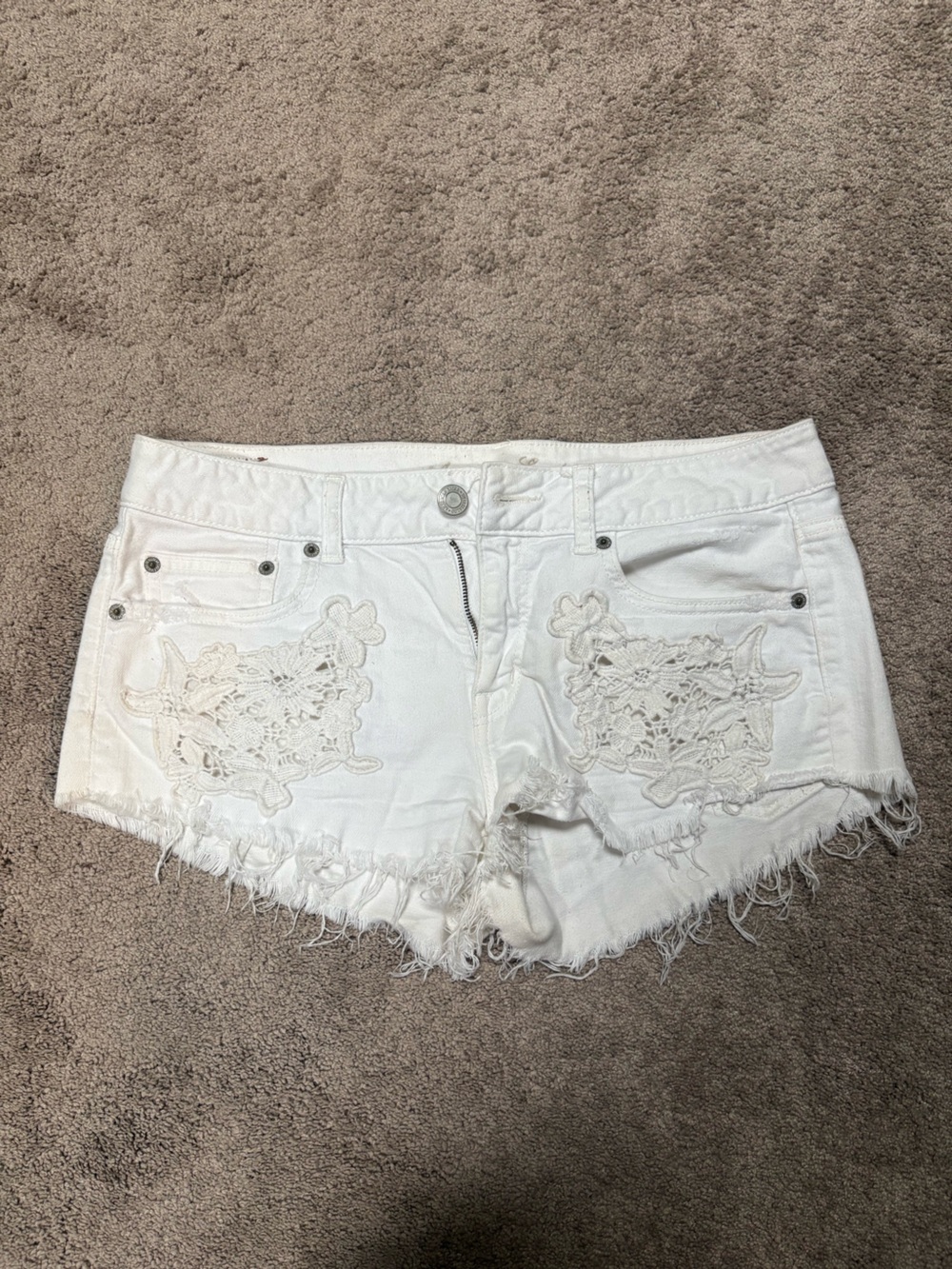 American Eagle White Crochet Lace Denim Shorts